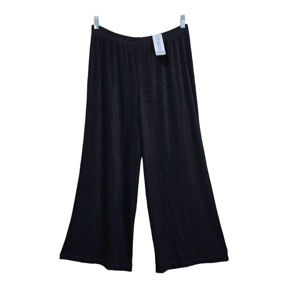 CHICO's Travelers 2 Women L Short Pants Pull On Wide Leg Black Flowy 28 x 27 NEW